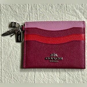 COACH Color Block Crossgrain Leather Card Wallet w/Charms and D-Ring